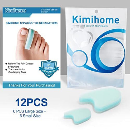 Kimihome 12 Pack Foam Toe Separators - Relieve Bunion Pain, Correct Overlapping Toes, Prevent Friction