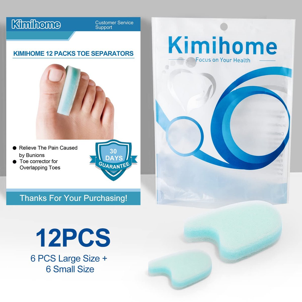 Kimihome 12 Pack Foam Toe Separators - Relieve Bunion Pain, Correct Overlapping Toes, Prevent Friction - görsel 13