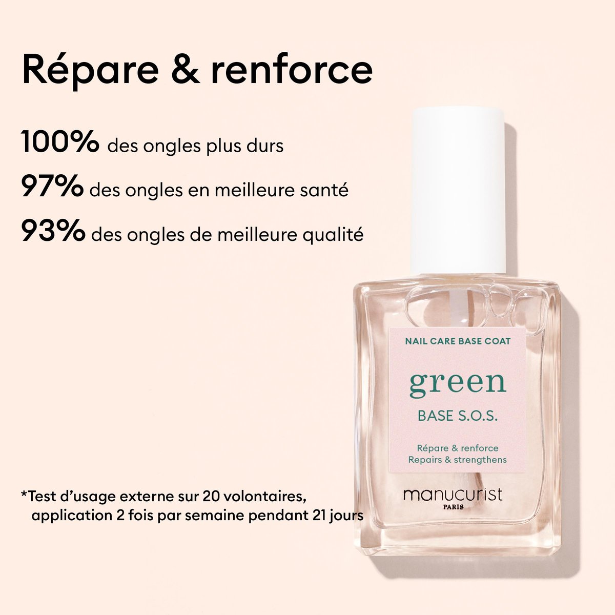 MANUCURIST S.O.S. Base Coat – Nail Fortifier with Vitamins C & B5 for Damaged Nails – Vegan, Plant-Based – 0.5 fl oz Avelisse