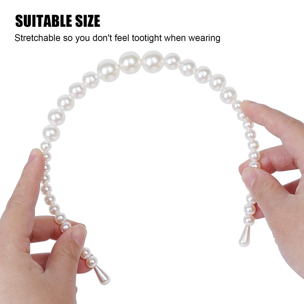 BEAYFILY 4 Pack Pearls Fashion Headbands - White Artificial Pearl Rhinestones Hairbands for Women Girls - görsel 5