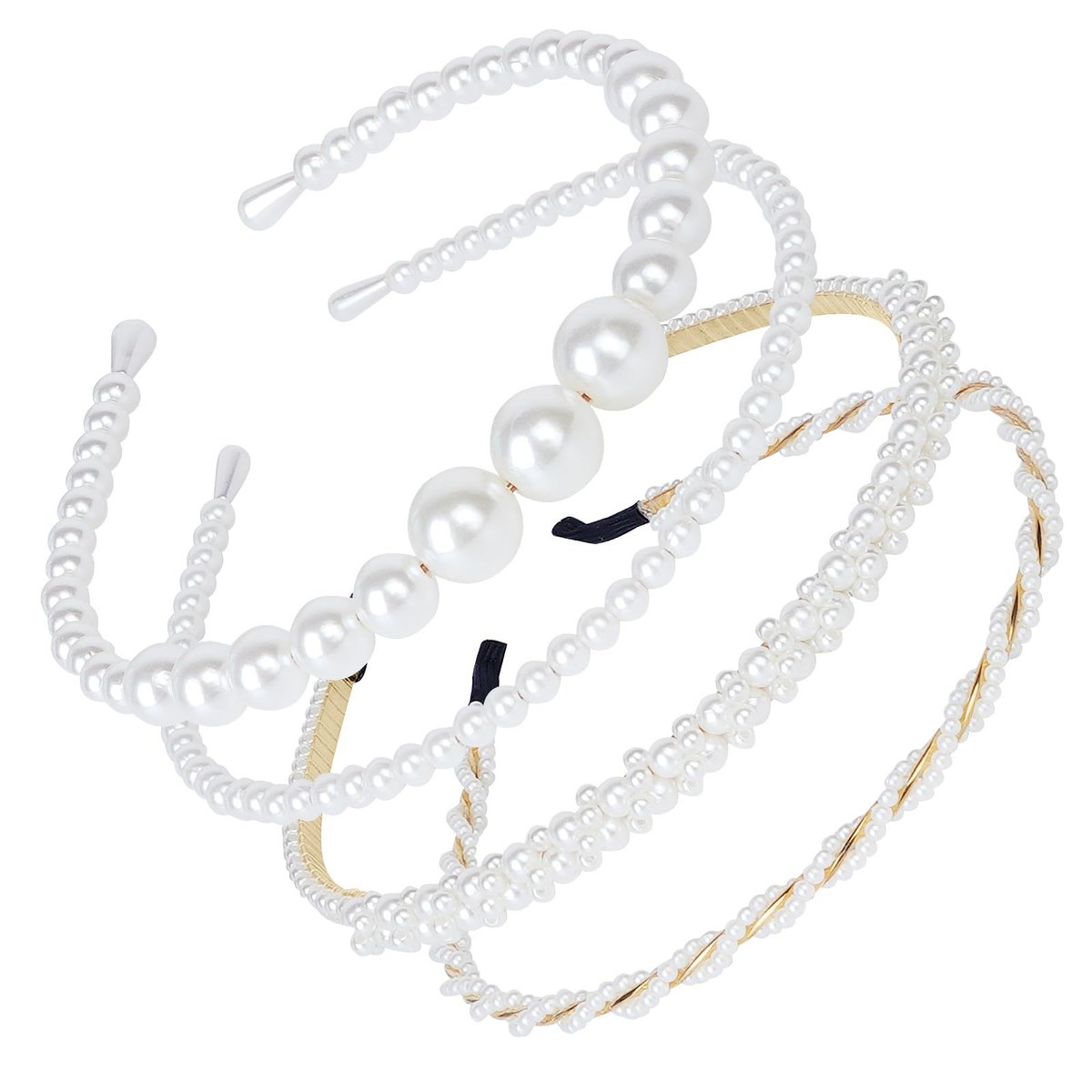 BEAYFILY 4 Pack Pearls Fashion Headbands - White Artificial Pearl Rhinestones Hairbands for Women Girls - görsel 13