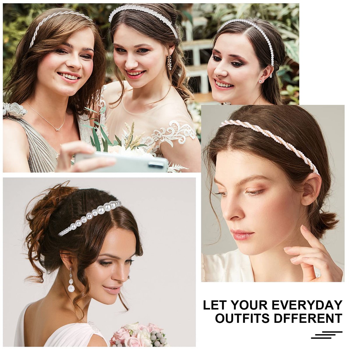 BEAYFILY 4 Pack Pearls Fashion Headbands - White Artificial Pearl Rhinestones Hairbands for Women Girls - görsel 9