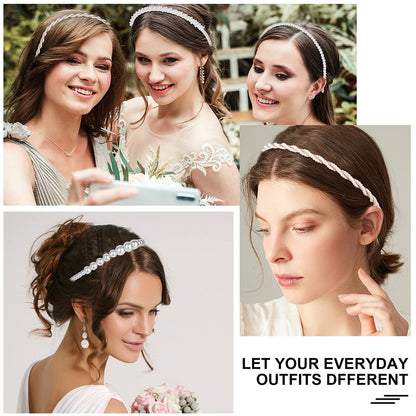 BEAYFILY 4 Pack Pearls Fashion Headbands - White Artificial Pearl Rhinestones Hairbands for Women Girls