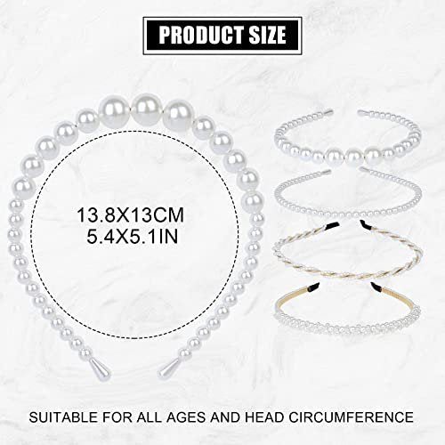 BEAYFILY 4 Pack Pearls Fashion Headbands - White Artificial Pearl Rhinestones Hairbands for Women Girls - görsel 8
