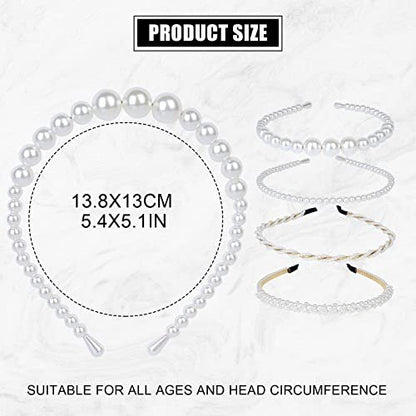 BEAYFILY 4 Pack Pearls Fashion Headbands - White Artificial Pearl Rhinestones Hairbands for Women Girls