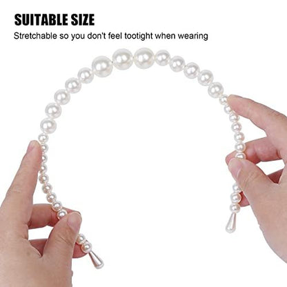 BEAYFILY 4 Pack Pearls Fashion Headbands - White Artificial Pearl Rhinestones Hairbands for Women Girls