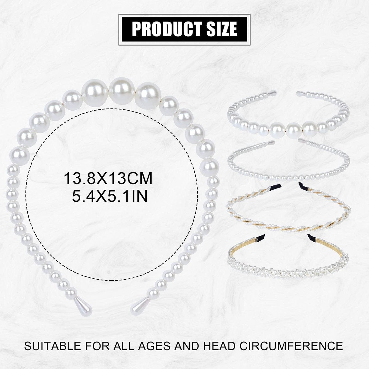 BEAYFILY 4 Pack Pearls Fashion Headbands - White Artificial Pearl Rhinestones Hairbands for Women Girls - görsel 7