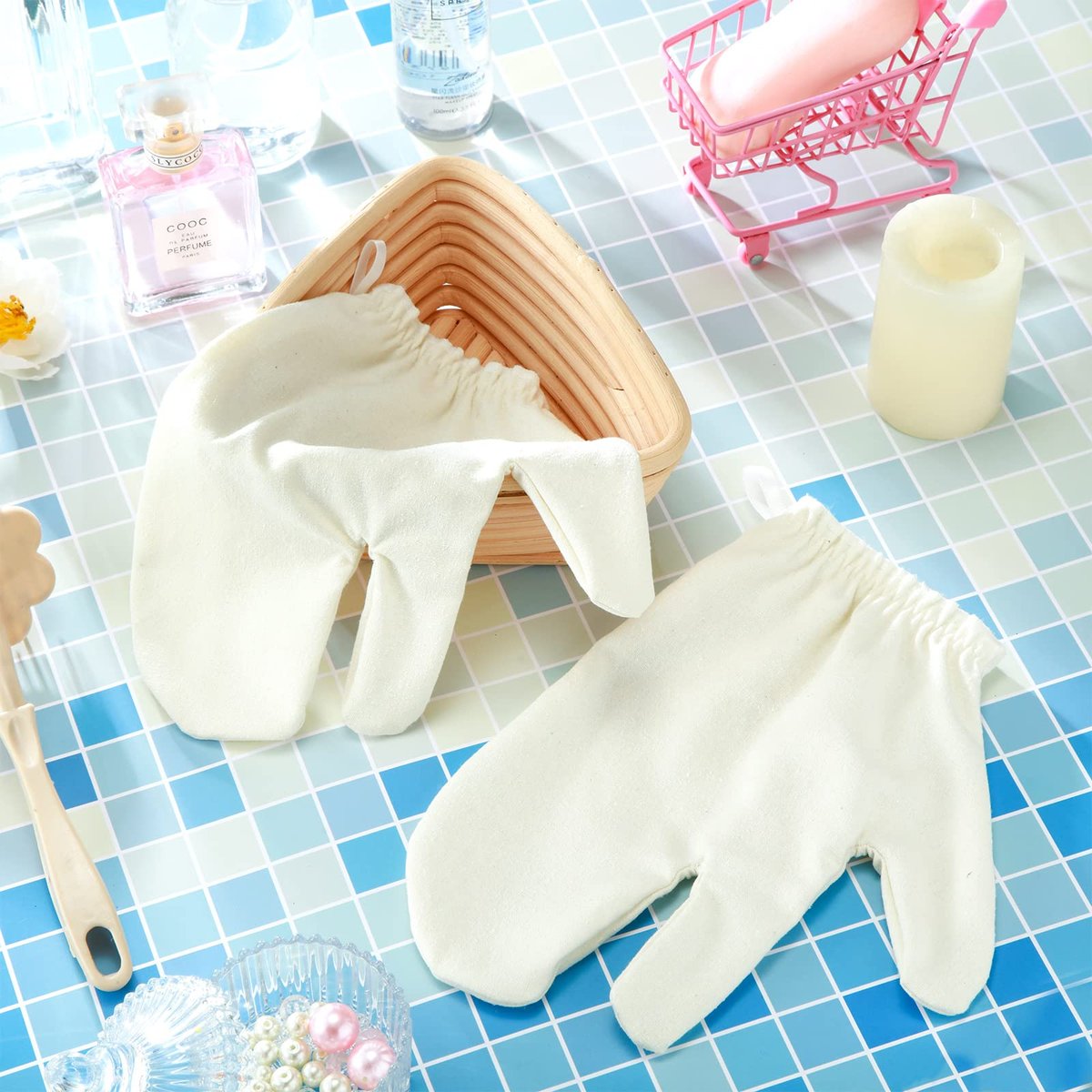 Leelosp 2 Pieces Raw Silk Garshana Gloves - Ayurvedic Dry Massage Mitts for Exfoliating & Bath Scrubbing Avelisse