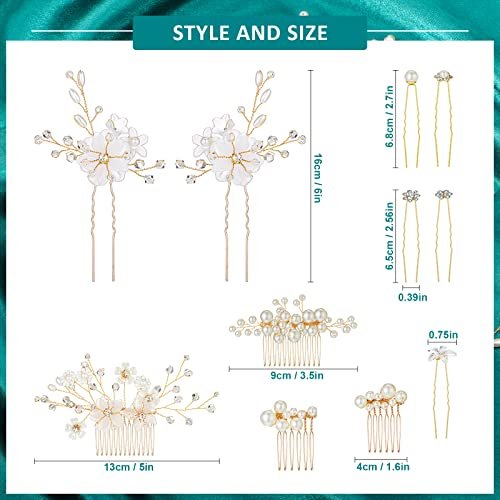 40 Pieces Bridal Hair Accessories Set - Gold and White Crystal Rhinestone U-Shaped Pearl Hair Pins for Wedding and Special Occasions Avelisse