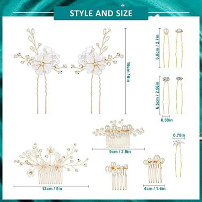 40 Pieces Bridal Hair Accessories Set - Gold and White Crystal Rhinestone U-Shaped Pearl Hair Pins for Wedding and Special Occasions Avelisse