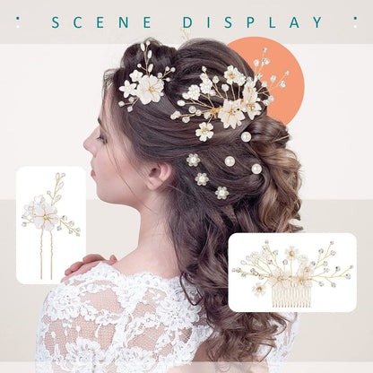 40 Pieces Bridal Hair Accessories Set - Gold and White Crystal Rhinestone U-Shaped Pearl Hair Pins for Wedding and Special Occasions Avelisse