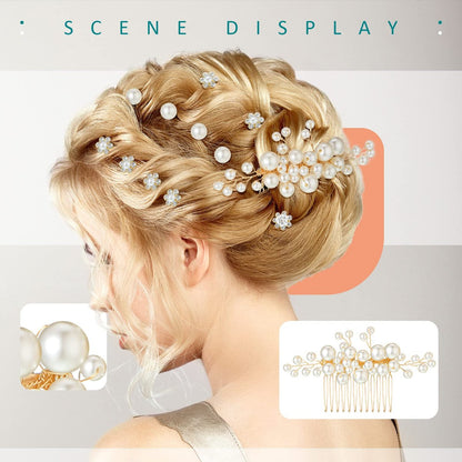 40 Pieces Bridal Hair Accessories Set - Gold and White Crystal Rhinestone U-Shaped Pearl Hair Pins for Wedding and Special Occasions Avelisse