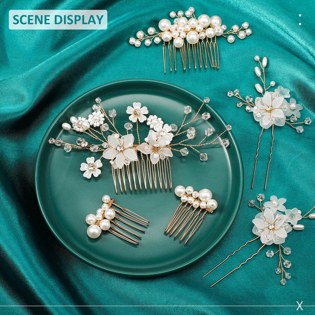 40 Pieces Bridal Hair Accessories Set - Gold and White Crystal Rhinestone U-Shaped Pearl Hair Pins for Wedding and Special Occasions Avelisse
