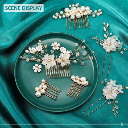40 Pieces Bridal Hair Accessories Set - Gold and White Crystal Rhinestone U-Shaped Pearl Hair Pins for Wedding and Special Occasions Avelisse