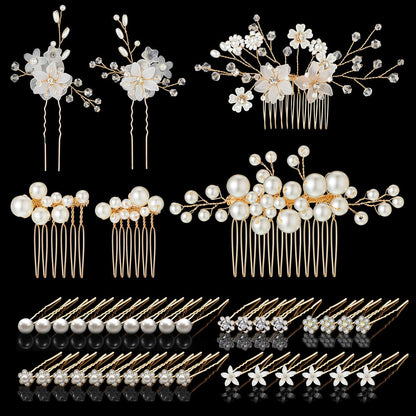 40 Pieces Bridal Hair Accessories Set - Gold and White Crystal Rhinestone U-Shaped Pearl Hair Pins for Wedding and Special Occasions Avelisse