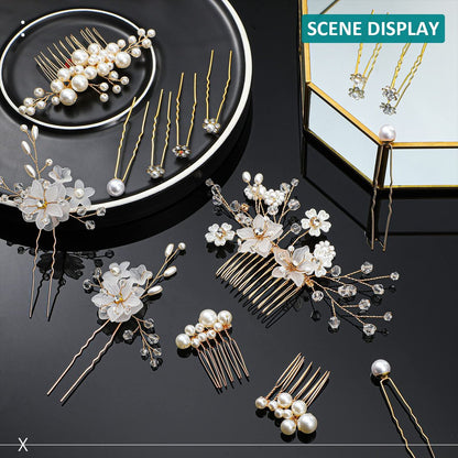 40 Pieces Bridal Hair Accessories Set - Gold and White Crystal Rhinestone U-Shaped Pearl Hair Pins for Wedding and Special Occasions Avelisse