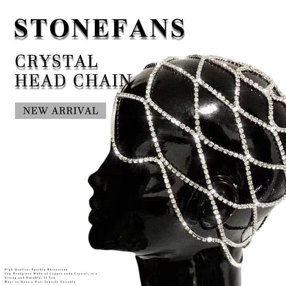 StoneFans Rhinestone Mesh Headpiece Cap – Silver Crystal Flapper Head Chain for Women, Roaring 20s Bridal Party Hair Accessory Avelisse