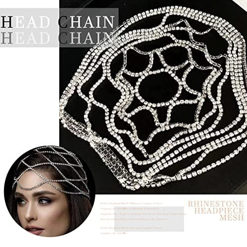 StoneFans Rhinestone Mesh Headpiece Cap – Silver Crystal Flapper Head Chain for Women, Roaring 20s Bridal Party Hair Accessory Avelisse