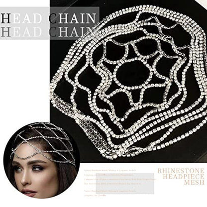 StoneFans Rhinestone Mesh Headpiece Cap – Silver Crystal Flapper Head Chain for Women, Roaring 20s Bridal Party Hair Accessory Avelisse