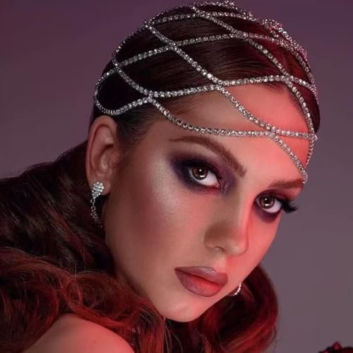 StoneFans Rhinestone Mesh Headpiece Cap – Silver Crystal Flapper Head Chain for Women, Roaring 20s Bridal Party Hair Accessory Avelisse