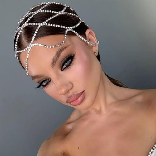 StoneFans Rhinestone Mesh Headpiece Cap – Silver Crystal Flapper Head Chain for Women, Roaring 20s Bridal Party Hair Accessory Avelisse
