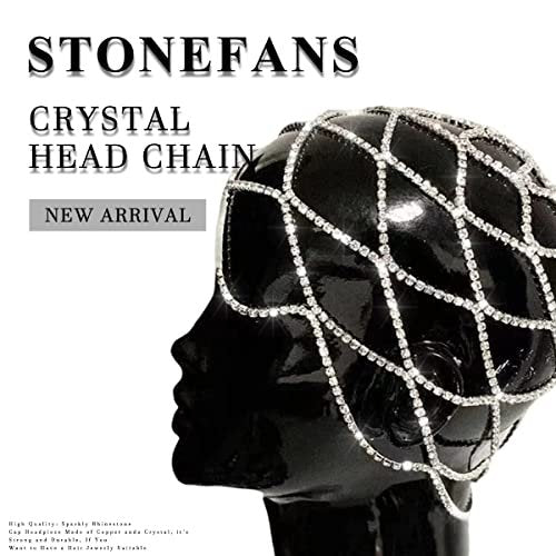 StoneFans Rhinestone Mesh Headpiece Cap – Silver Crystal Flapper Head Chain for Women, Roaring 20s Bridal Party Hair Accessory Avelisse