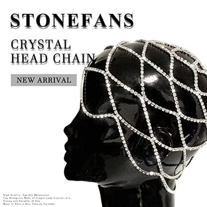 StoneFans Rhinestone Mesh Headpiece Cap – Silver Crystal Flapper Head Chain for Women, Roaring 20s Bridal Party Hair Accessory Avelisse