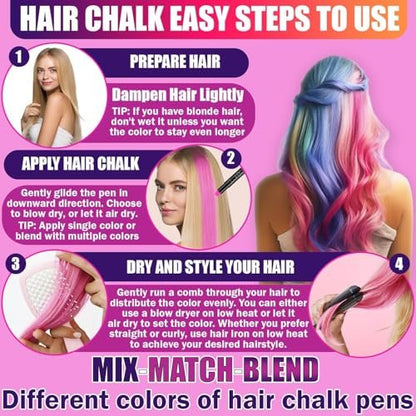 Jim&Gloria Dustless Hair Chalk Set - 8 Color Temporary Hair Dye Markers for Kids, Teens, and Tweens - Washable Hair Chalk for Dark Hair - Non-Toxic Hair Coloring Gift for Girls Age 7-14 Avelisse