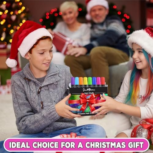 Jim&Gloria Dustless Hair Chalk Set - 8 Color Temporary Hair Dye Markers for Kids, Teens, and Tweens - Washable Hair Chalk for Dark Hair - Non-Toxic Hair Coloring Gift for Girls Age 7-14 Avelisse