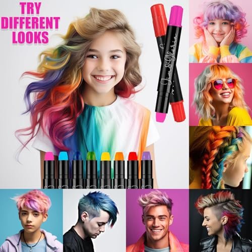 Jim&Gloria Dustless Hair Chalk Set - 8 Color Temporary Hair Dye Markers for Kids, Teens, and Tweens - Washable Hair Chalk for Dark Hair - Non-Toxic Hair Coloring Gift for Girls Age 7-14 Avelisse