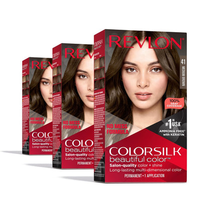 Revlon Colorsilk Beautiful Color Permanent Hair Color - 41 Medium Brown (Pack of 3) Avelisse