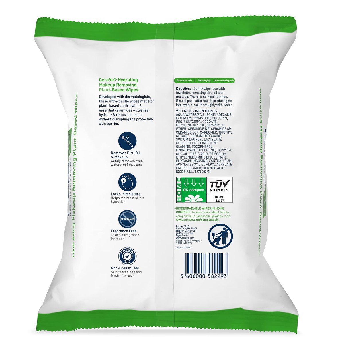 CeraVe Makeup Remover Wipes - Plant Based Face Wipes, Biodegradable in Compost, Waterless Face Wash, Fragrance-Free & Non-Comedogenic, 25 Count Avelisse