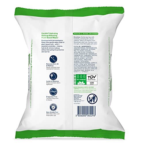 CeraVe Makeup Remover Wipes - Plant Based Face Wipes, Biodegradable in Compost, Waterless Face Wash, Fragrance-Free & Non-Comedogenic, 25 Count Avelisse