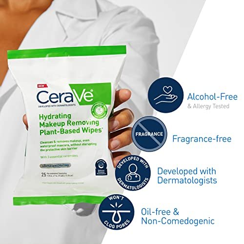 CeraVe Makeup Remover Wipes - Plant Based Face Wipes, Biodegradable in Compost, Waterless Face Wash, Fragrance-Free & Non-Comedogenic, 25 Count Avelisse