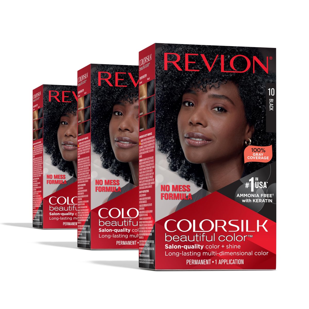 Revlon Colorsilk Beautiful Color Permanent Hair Color, 10 Black (Pack of 3) Avelisse