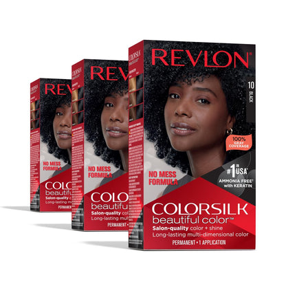 Revlon Colorsilk Beautiful Color Permanent Hair Color, 10 Black (Pack of 3) Avelisse
