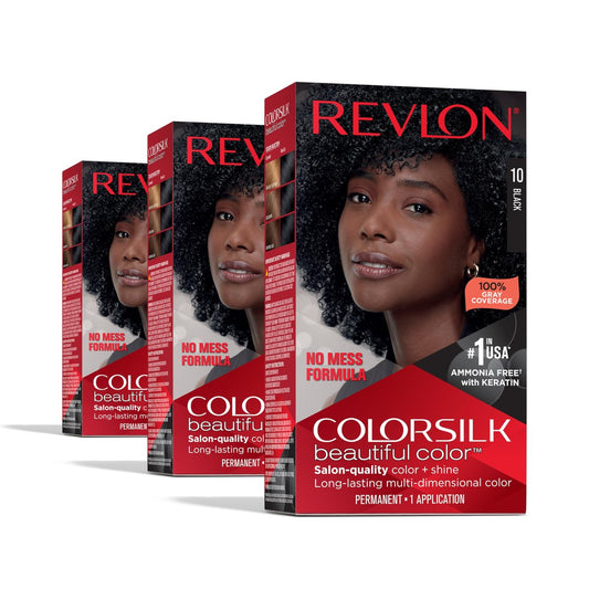 Revlon Colorsilk Beautiful Color Permanent Hair Color, 10 Black (Pack of 3) Avelisse