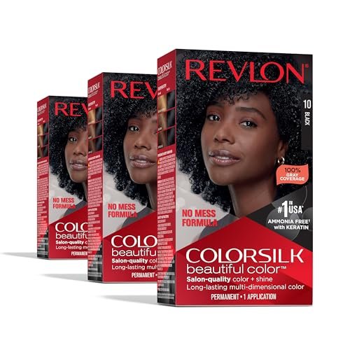 Revlon Colorsilk Beautiful Color Permanent Hair Color, 10 Black (Pack of 3) Avelisse
