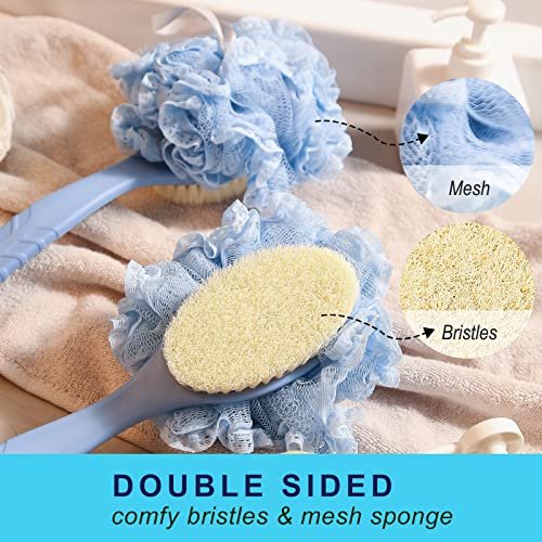 2nd Generation Shower Body Brush with Bristles and Loofah – 16-Inch Long Handle Back Scrubber for Exfoliating and Massage – Blue - görsel 4