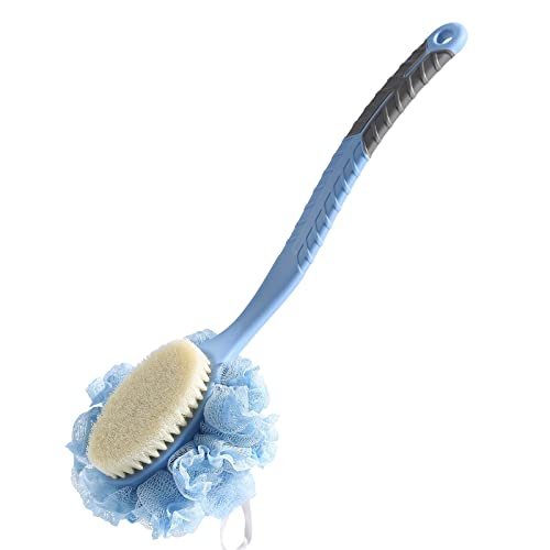 2nd Generation Shower Body Brush with Bristles and Loofah – 16-Inch Long Handle Back Scrubber for Exfoliating and Massage – Blue - görsel 2