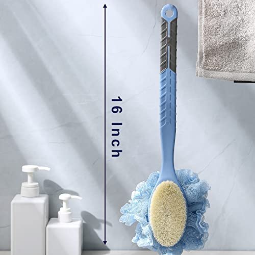 2nd Generation Shower Body Brush with Bristles and Loofah – 16-Inch Long Handle Back Scrubber for Exfoliating and Massage – Blue - görsel 10