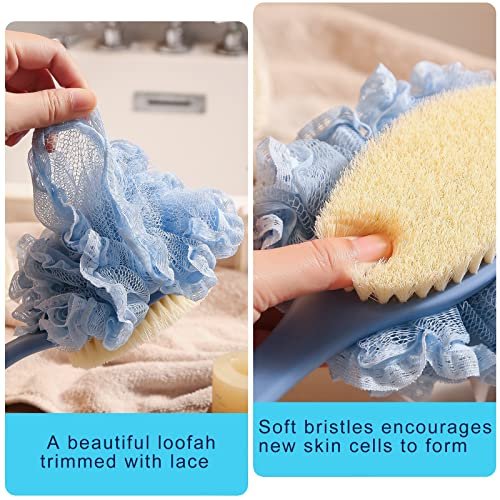 2nd Generation Shower Body Brush with Bristles and Loofah – 16-Inch Long Handle Back Scrubber for Exfoliating and Massage – Blue - görsel 6