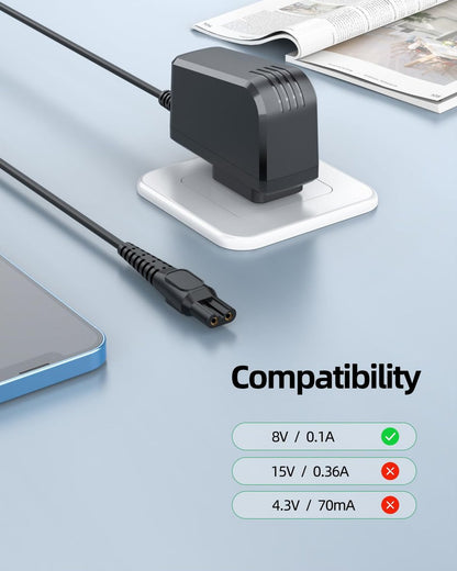 Superer 8V Charger Cord Compatible with Philips Norelco HQ850, QP2630, QP2530 OneBlade Electric Shaver Trimmer Power Supply Adapter