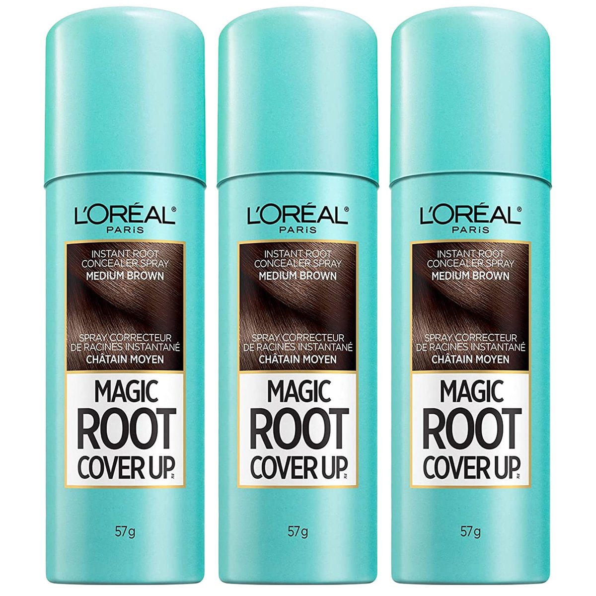 L'Oreal Paris Root Cover Up Hair Color Touch Up Spray, Medium Brown, 2 Ounce (Pack of 3) Avelisse
