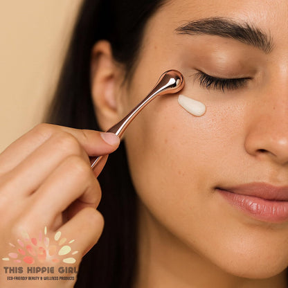 Rose Gold Eye Cream Applicator Tool - Under Eye Massager for Puffy Eyes, Dark Circles & Fine Lines | Cooling Metal Eye Wand | Premium Zinc Alloy Skincare Tool