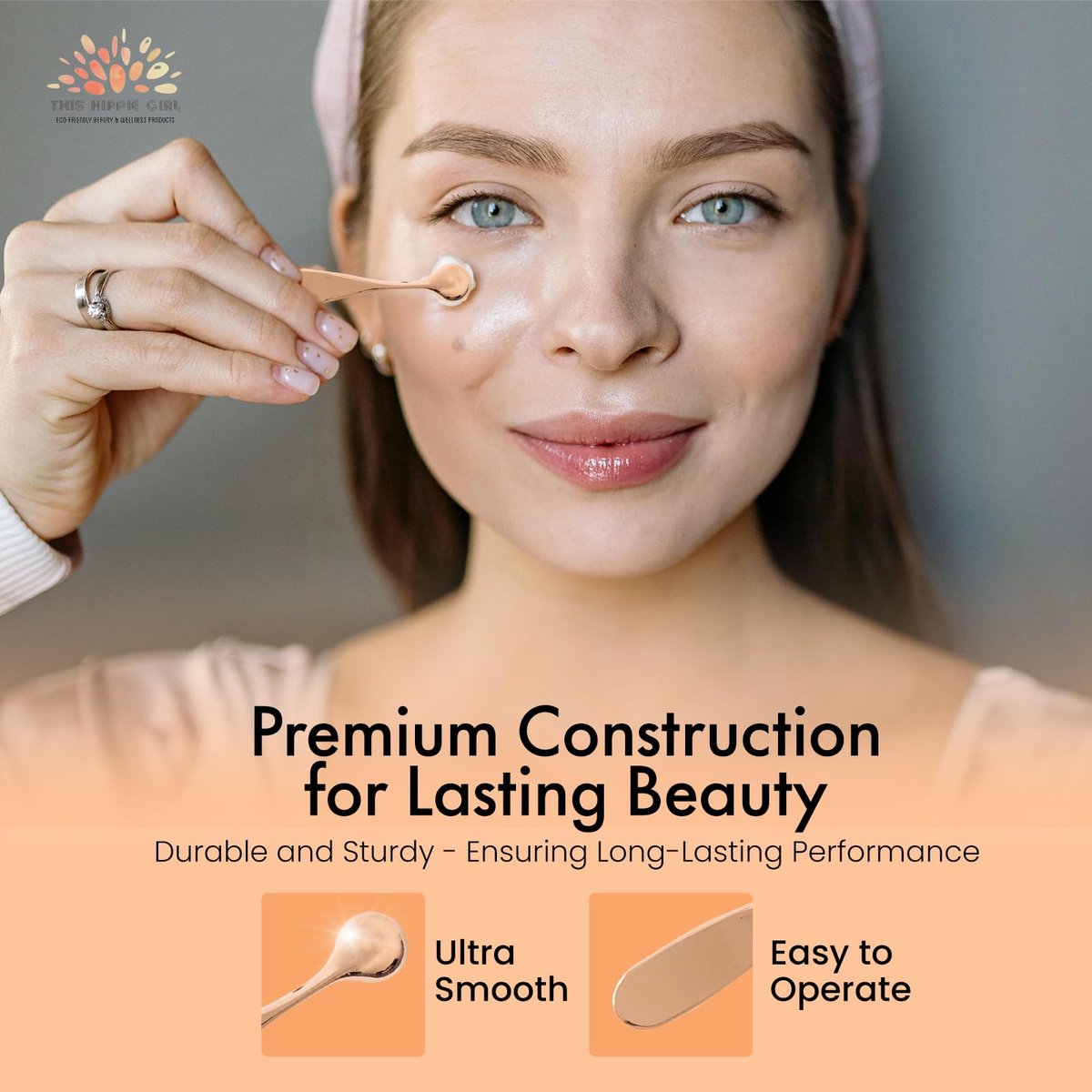 Rose Gold Eye Cream Applicator Tool - Under Eye Massager for Puffy Eyes, Dark Circles & Fine Lines | Cooling Metal Eye Wand | Premium Zinc Alloy Skincare Tool - görsel 3