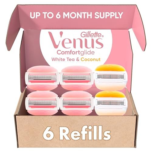 Gillette Venus ComfortGlide White Tea Women's Razor Blade Refills, 4-Count + 2 Olay Infused Refills Avelisse