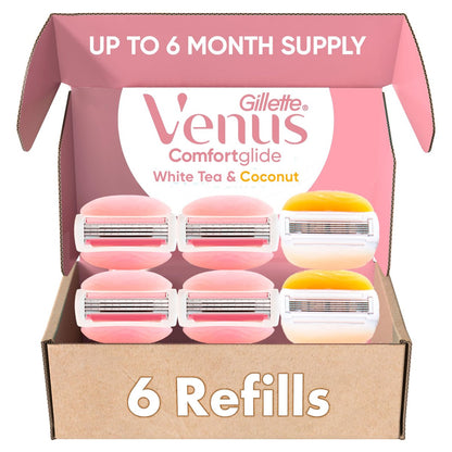 Gillette Venus ComfortGlide White Tea Women's Razor Blade Refills, 4-Count + 2 Olay Infused Refills Avelisse