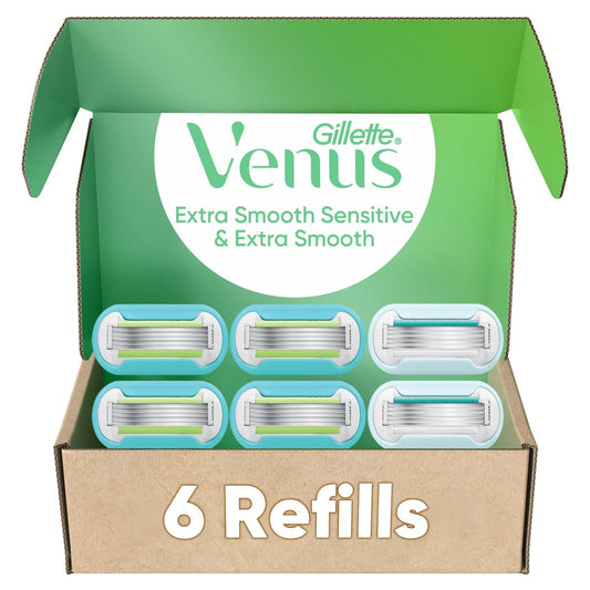 Gillette Venus Extra Smooth & Sensitive Women's Razor Blade Refills, 6 Count (4 Extra Smooth + 2 Sensitive), 5-Blade Cartridges Avelisse