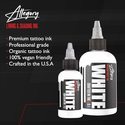 Allegory Premium White Tattoo Ink – 2 oz Vegan Friendly Organic Ink for Mixing, Shading & Highlighting, Made in USA Avelisse